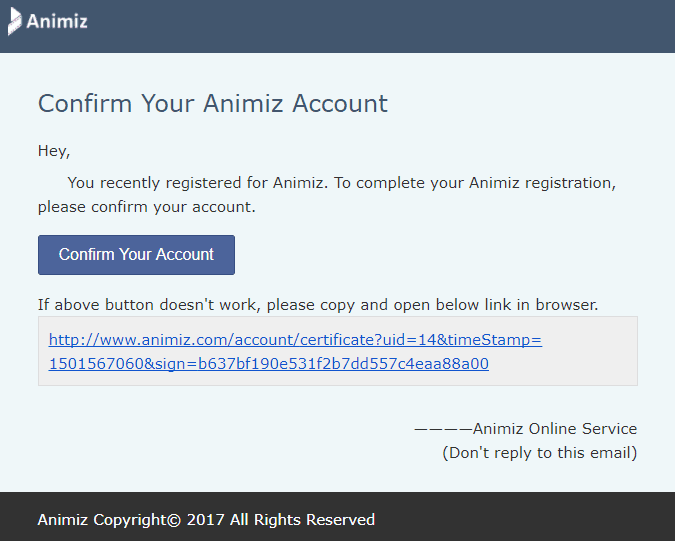 confirm animiz account